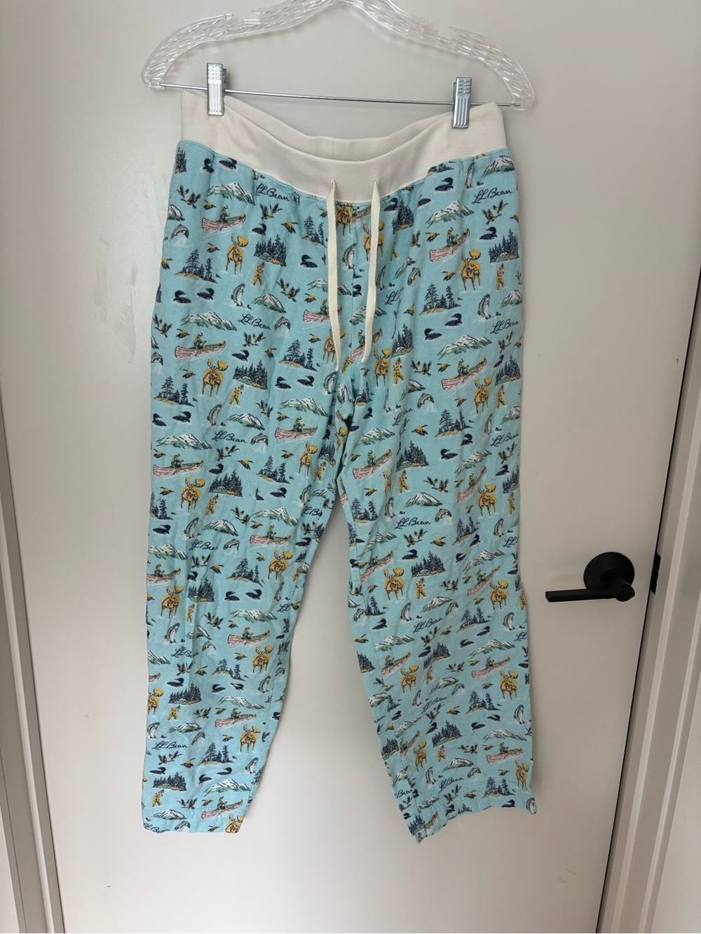L.L. Bean Women's Pajama Pants Flannel Cotton Blue Scenic Wildlife Print Size M